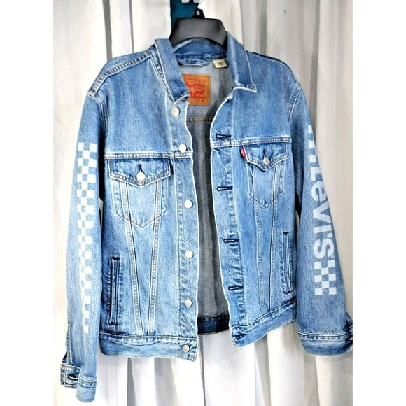 Levi's Motorcross Legend Trucker Jean Jacket w/ Printed Sleeves~Men's Medium - Picture 1 of 12